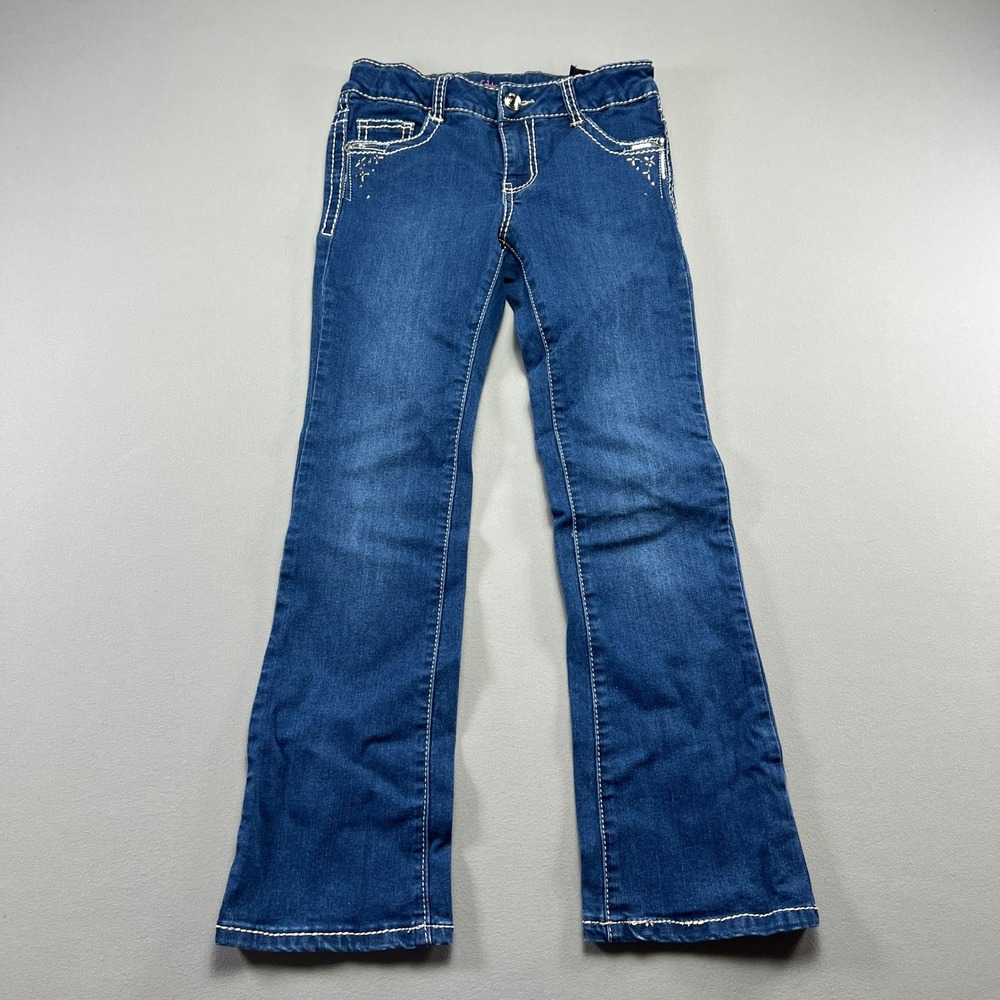 Girls First Jeans 10 Blue Denim Cotton Stretch Low Rise Dark Wash Bootcut Leg